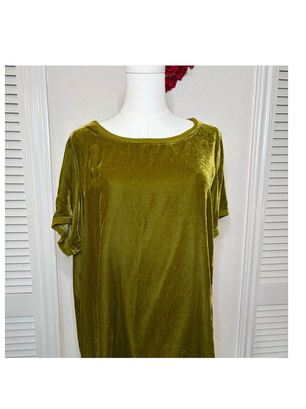 Ivy Jane Olive Solid Velvet Top Size M
